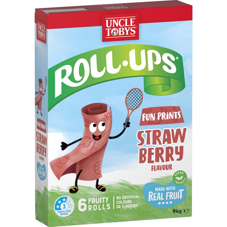 Uncle Tobys Roll-ups Fruit Snack Fun Prints Strawberry 6pk 94g
