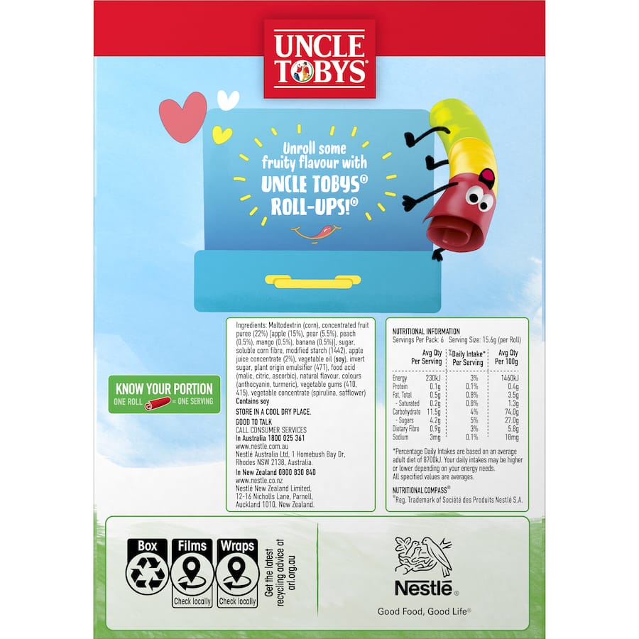 Uncle Tobys Roll-ups Fruit Snack Rainbow Fruit Salad 6pk 94g