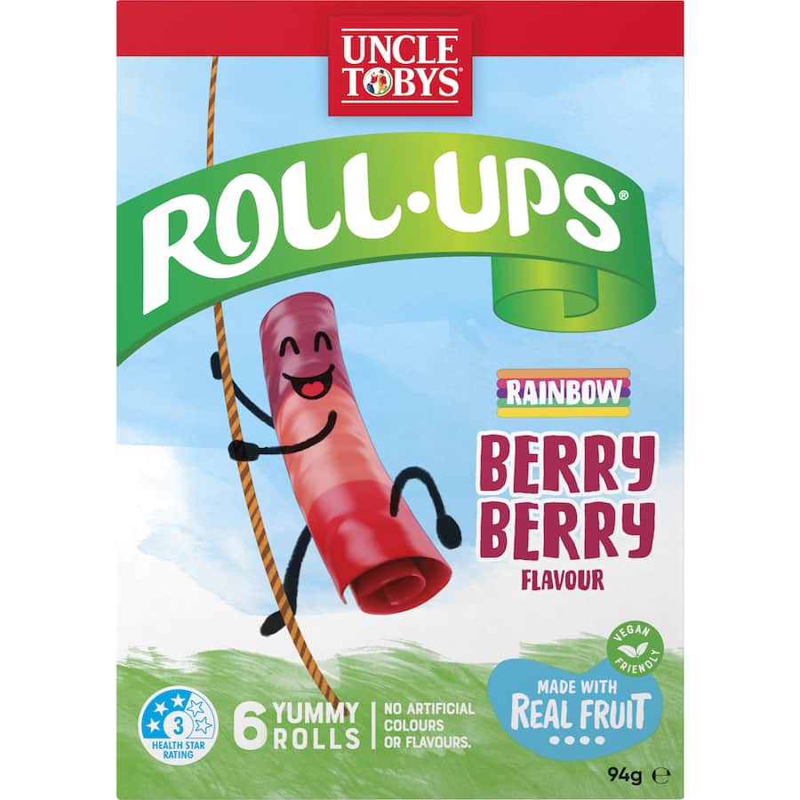 Uncle Tobys Roll-ups Fruit Snack Rainbow Berry Berry 6pk 94g