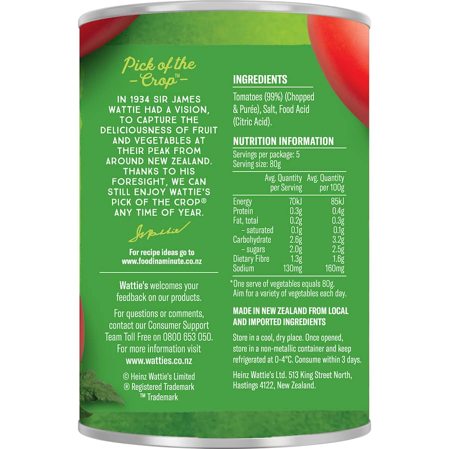 Watties Chopped Tomatoes In Purée Can 400g