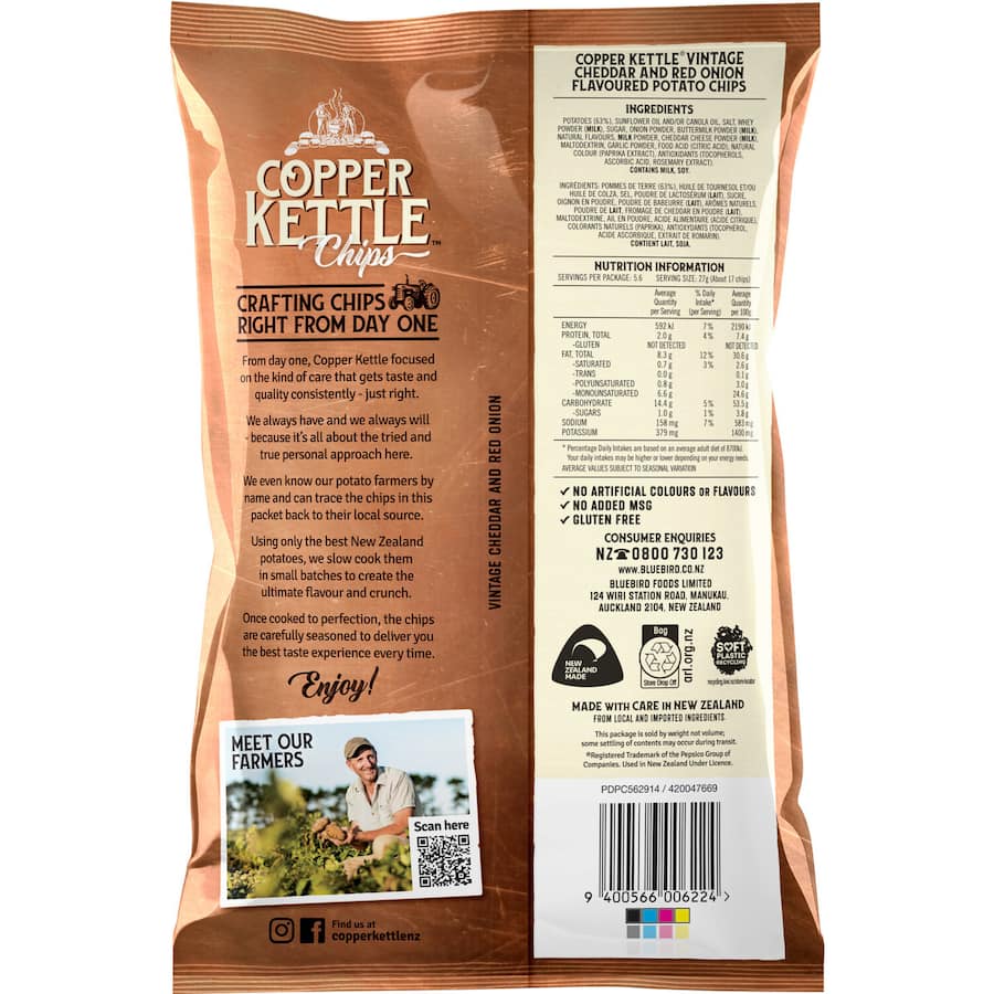 Copper Kettle Potato Chips Vintage Cheddar And Red Onion 150g