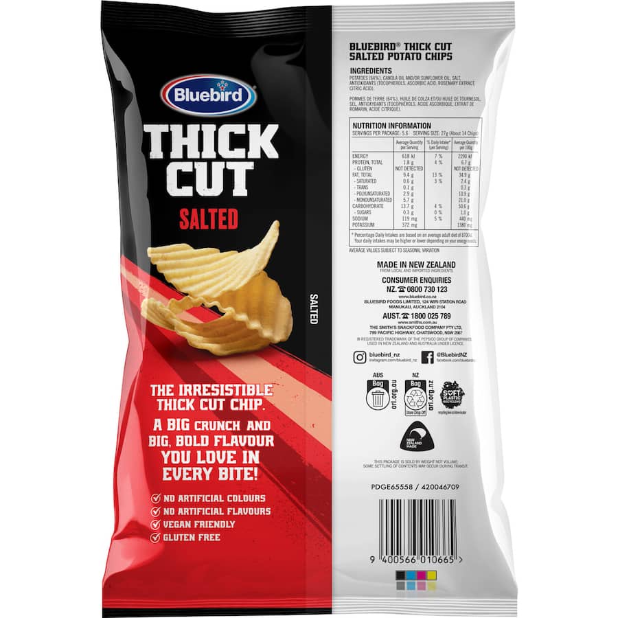 Bluebird Thick Cut Potato Chips Salted 150g