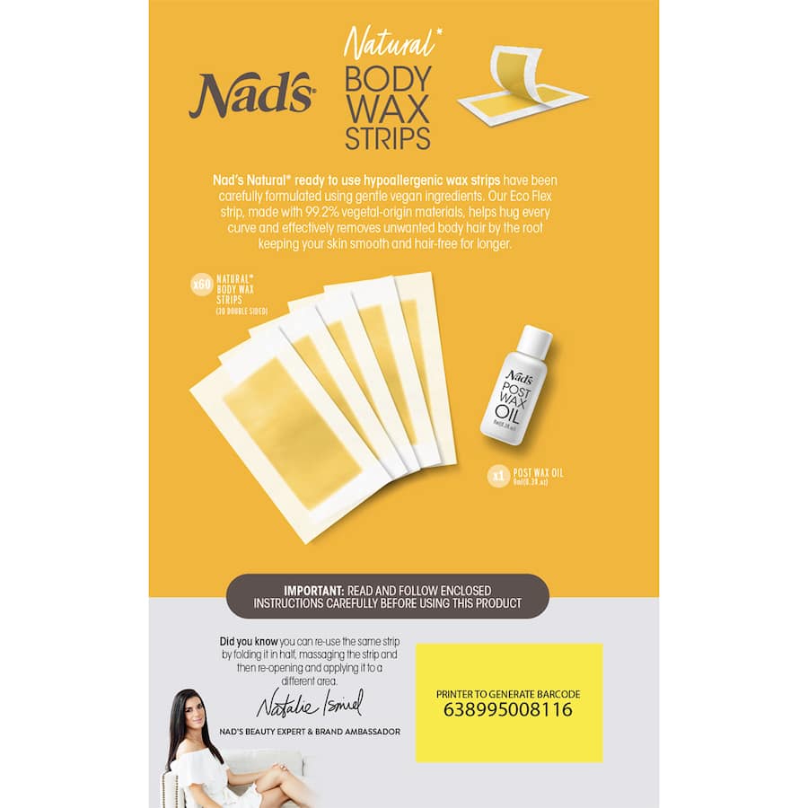 Nad's Hair Removal Wax Strips Body 60pack