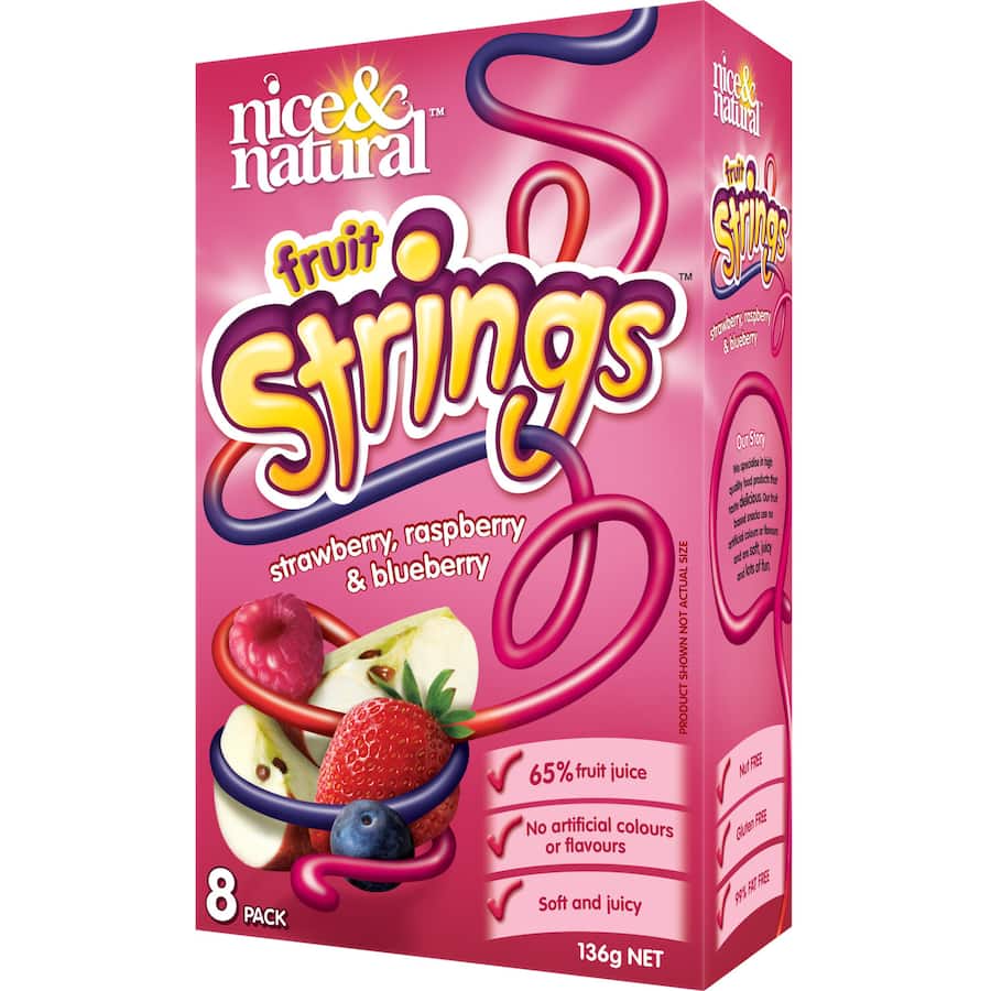 Nice & Natural Fruit Snacks Strawberry Strings 8pk 136g