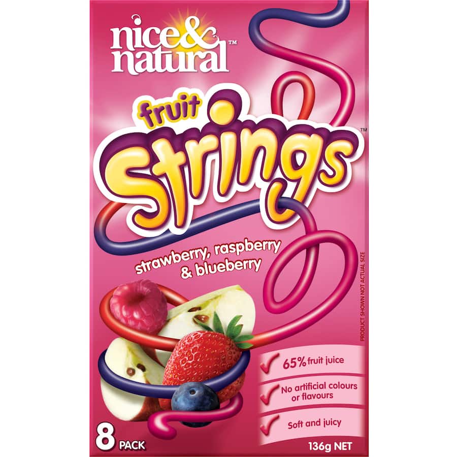 Nice & Natural Fruit Snacks Strawberry Strings 8pk 136g