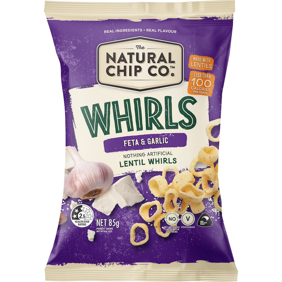 Natural Chip Co Lentil Chips Feta & Garlic Whirls 85g