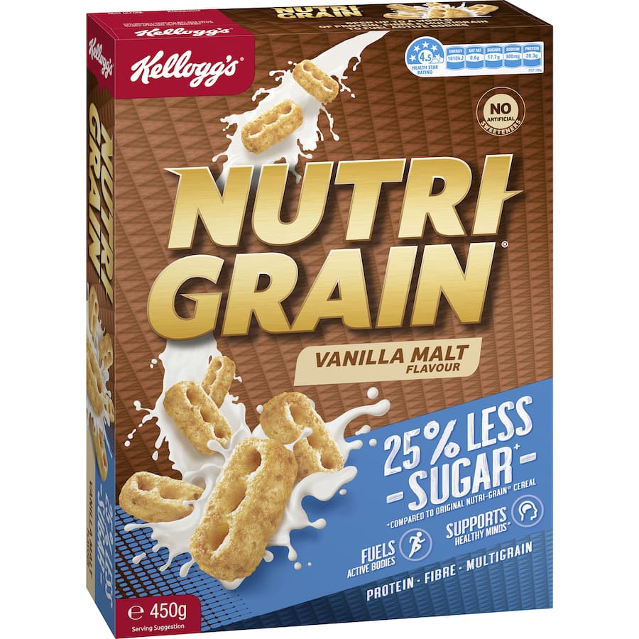 Kellogg's Nutrigrain Cereal Vanilla Malt 25% Less Sugar 450g