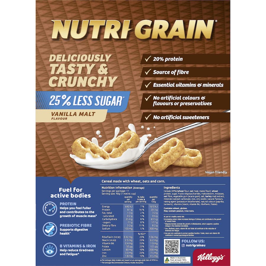 Kellogg's Nutrigrain Cereal Vanilla Malt 25% Less Sugar 450g