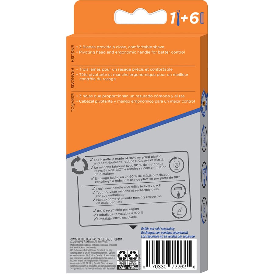 Bic Hybrid Comfort Razor + 6 Disposable Cartridges