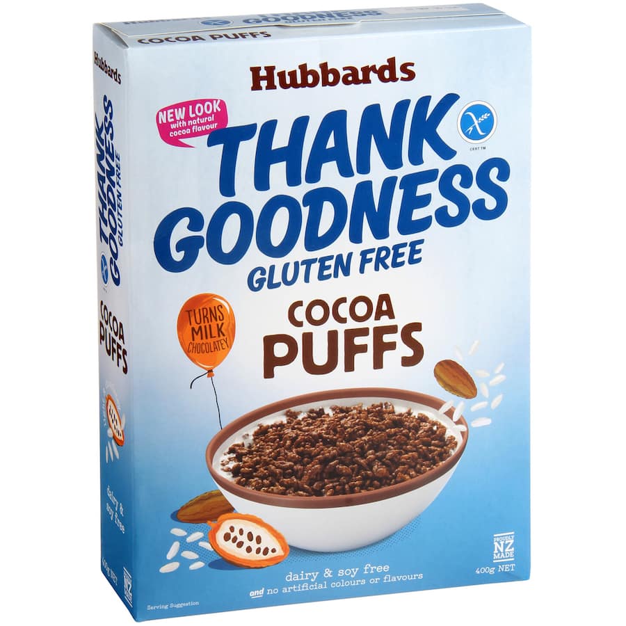 Hubbards Thank Goodness Cereal Cocoa Puffs Gluten Free Box 400g