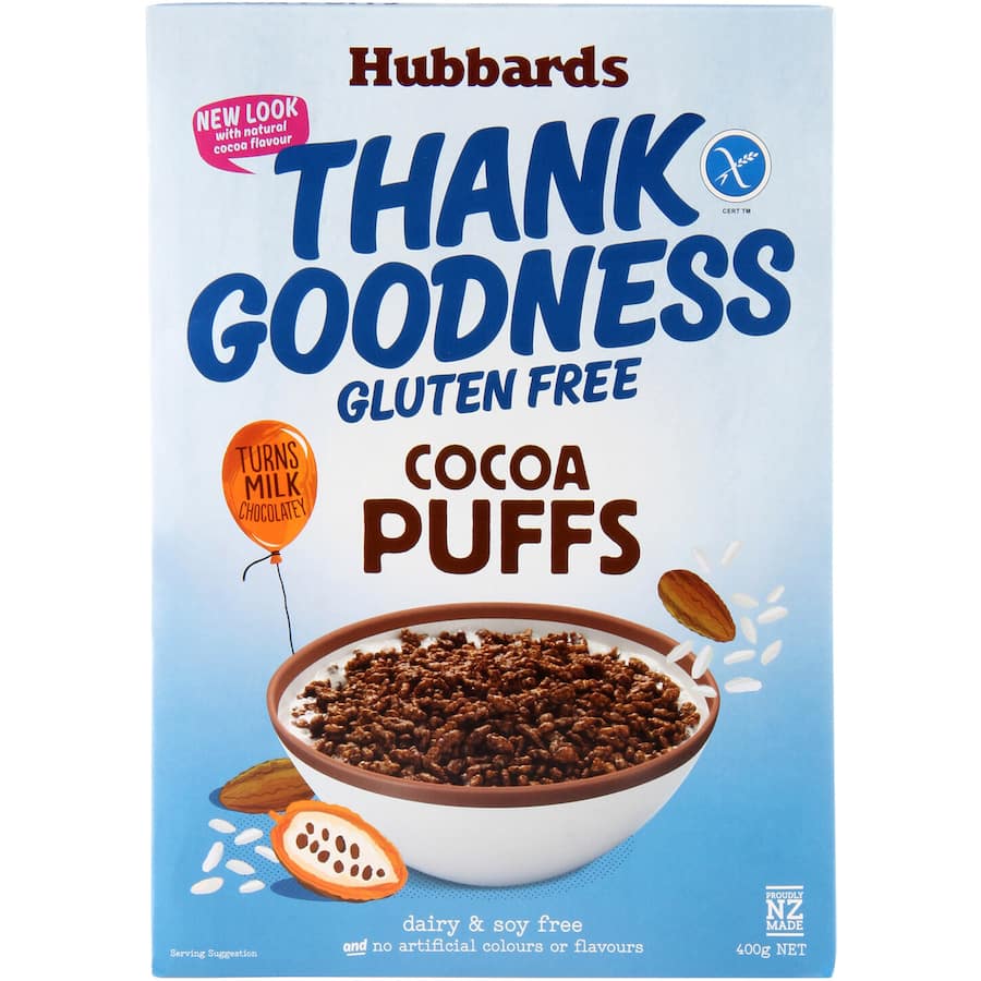 Hubbards Thank Goodness Cereal Cocoa Puffs Gluten Free Box 400g