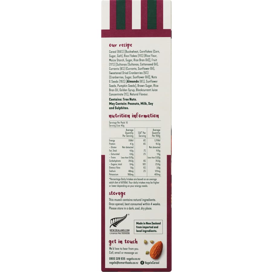 Vogels Cafe Style Muesli Toasted Berry Gluten Free 400g