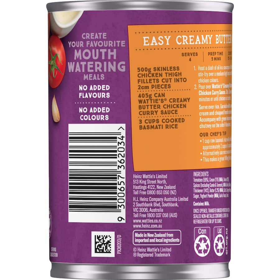 Watties Curry Sauce Creamy Butter Chicken Can 405g