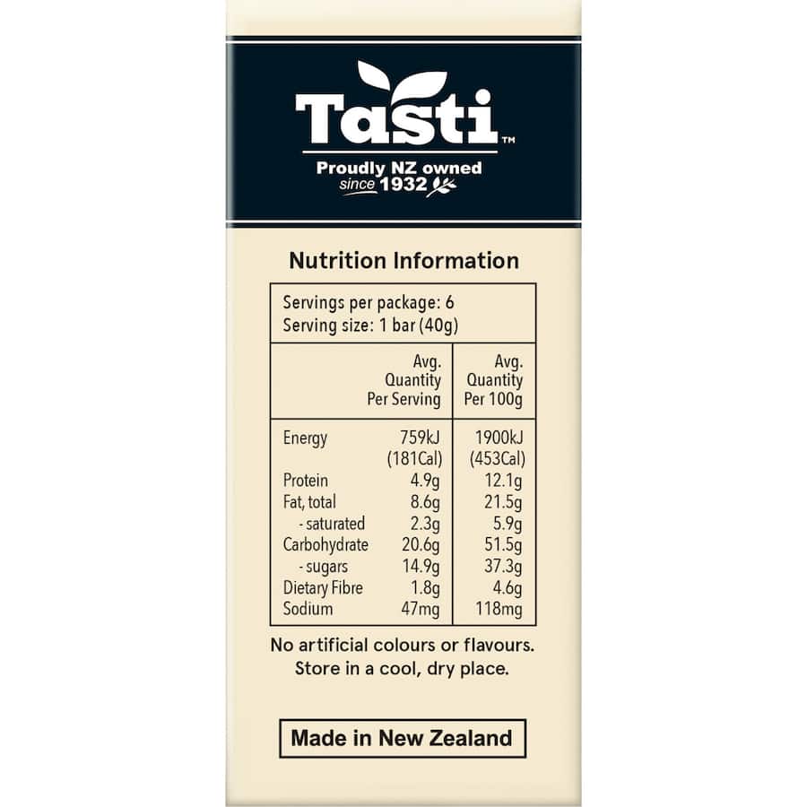 Tasti Muesli Bars Carob Fruit & Nut Snak Log 6pk 240g