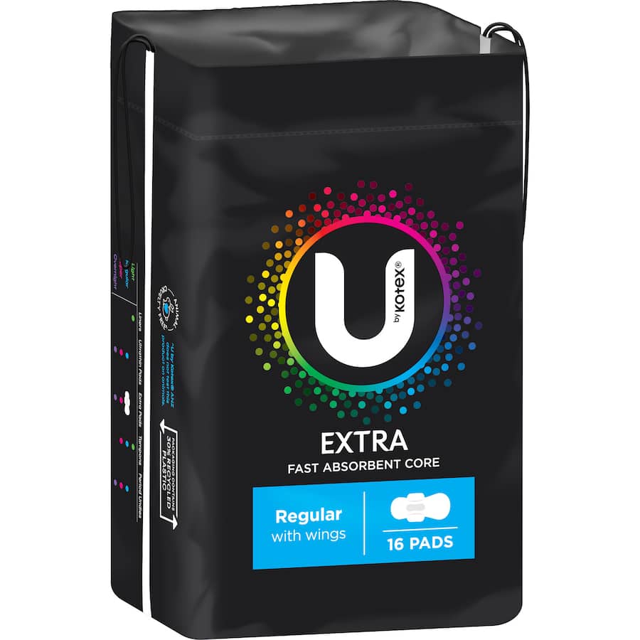 U By Kotex Maximum Protection Pads Regular With Wings 16pack