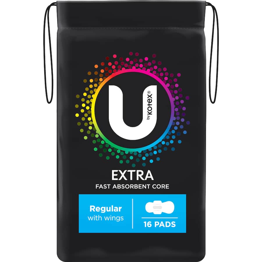 U By Kotex Maximum Protection Pads Regular With Wings 16pack