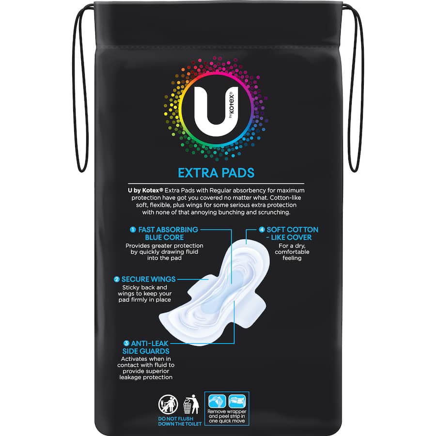 U By Kotex Maximum Protection Pads Regular With Wings 16pack