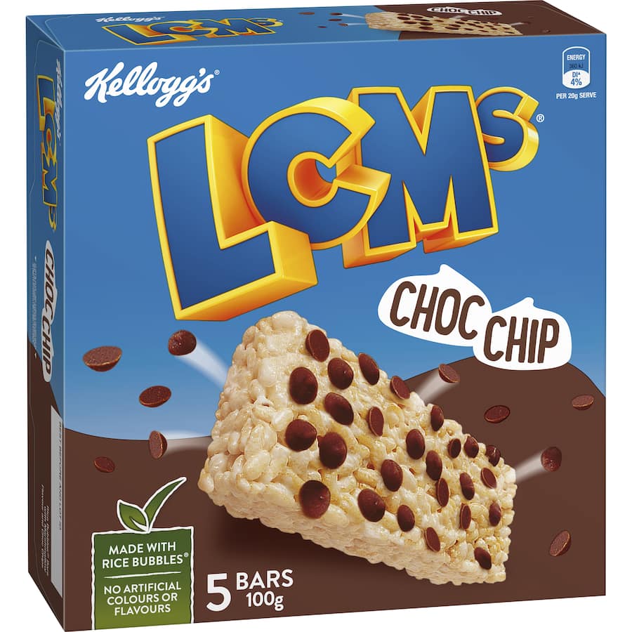 Kellogg's Lcms Cereal Bars Choc Chip Rice Bubbles 5pk 100g
