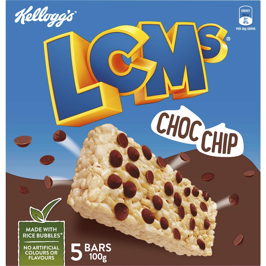 Kellogg's Lcms Cereal Bars Choc Chip Rice Bubbles 5pk 100g