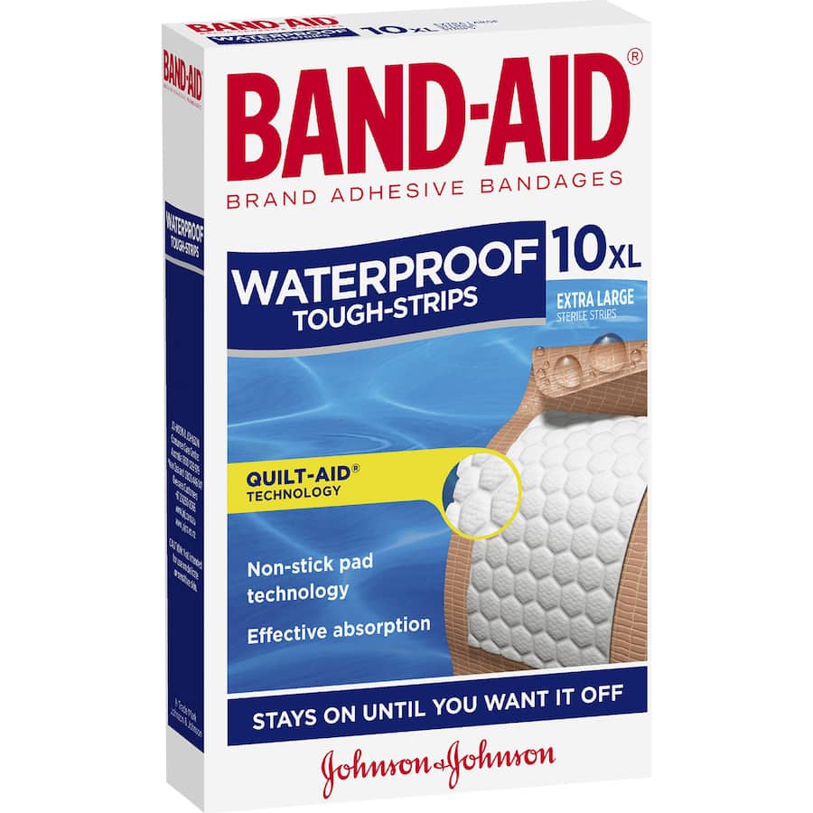 Band Aid Plasters Tough Strips Waterproof Extra Large 10pack