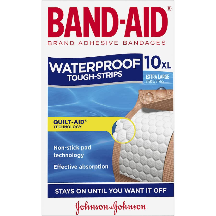 Band Aid Plasters Tough Strips Waterproof Extra Large 10pack