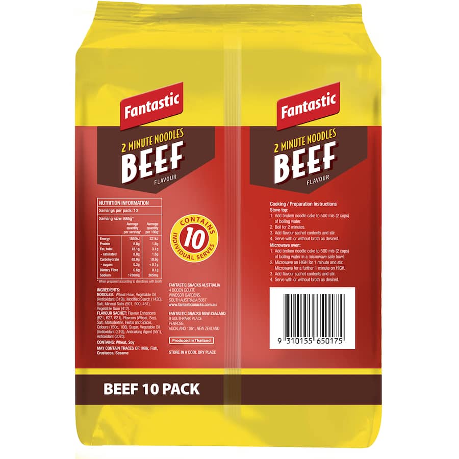 Fantastic 2 Minute Instant Noodles Beef Multi Pack 10pk 425g