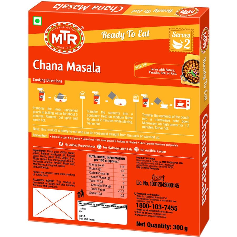 Mtr Ready Meal Chana Masala Medium Box 300g