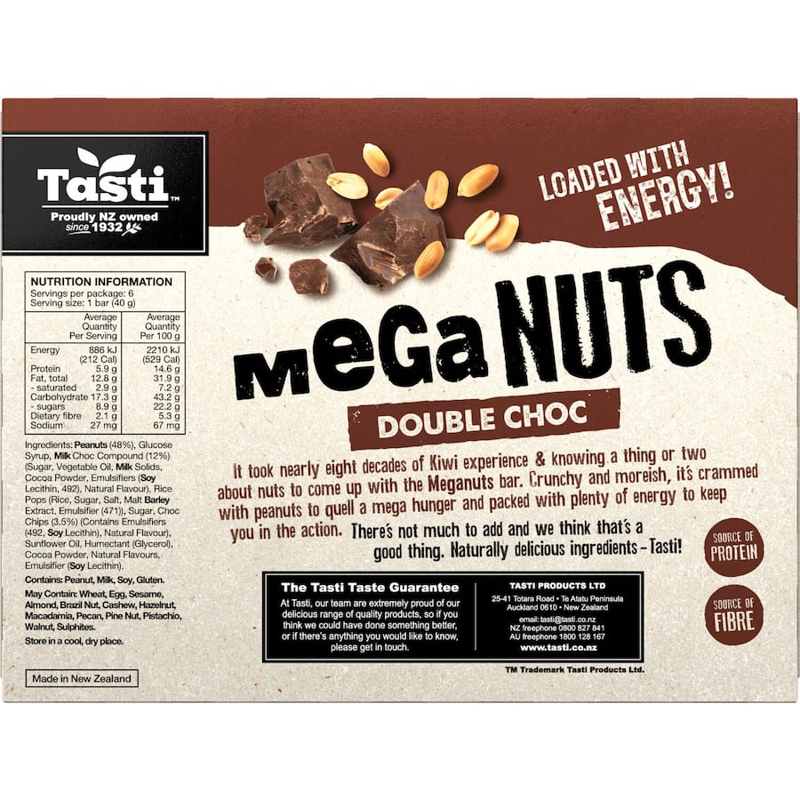 Tasti Mega Nuts Nut Bars Double Choc 6pk 240g