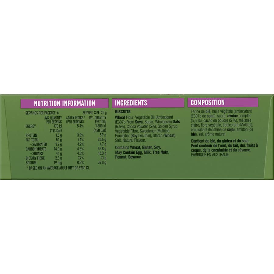 Arnotts Snack Right Biscuits Oaty Bites Cocoa & Oat 150g