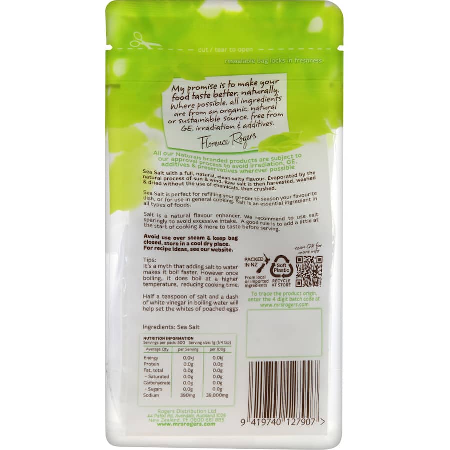 Mrs Rogers Sea Salt Natural Resealable bag 500g