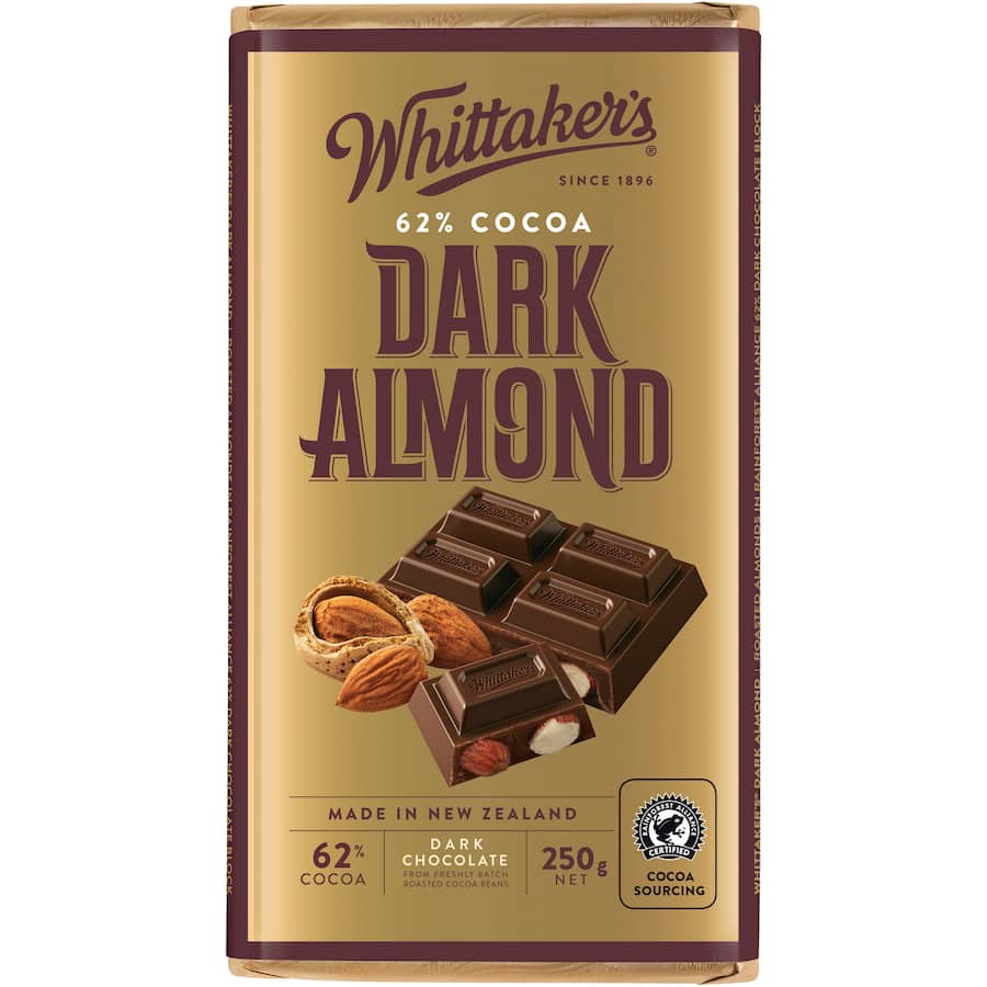 Whittakers Chocolate Dark Almond 62% Block 250g