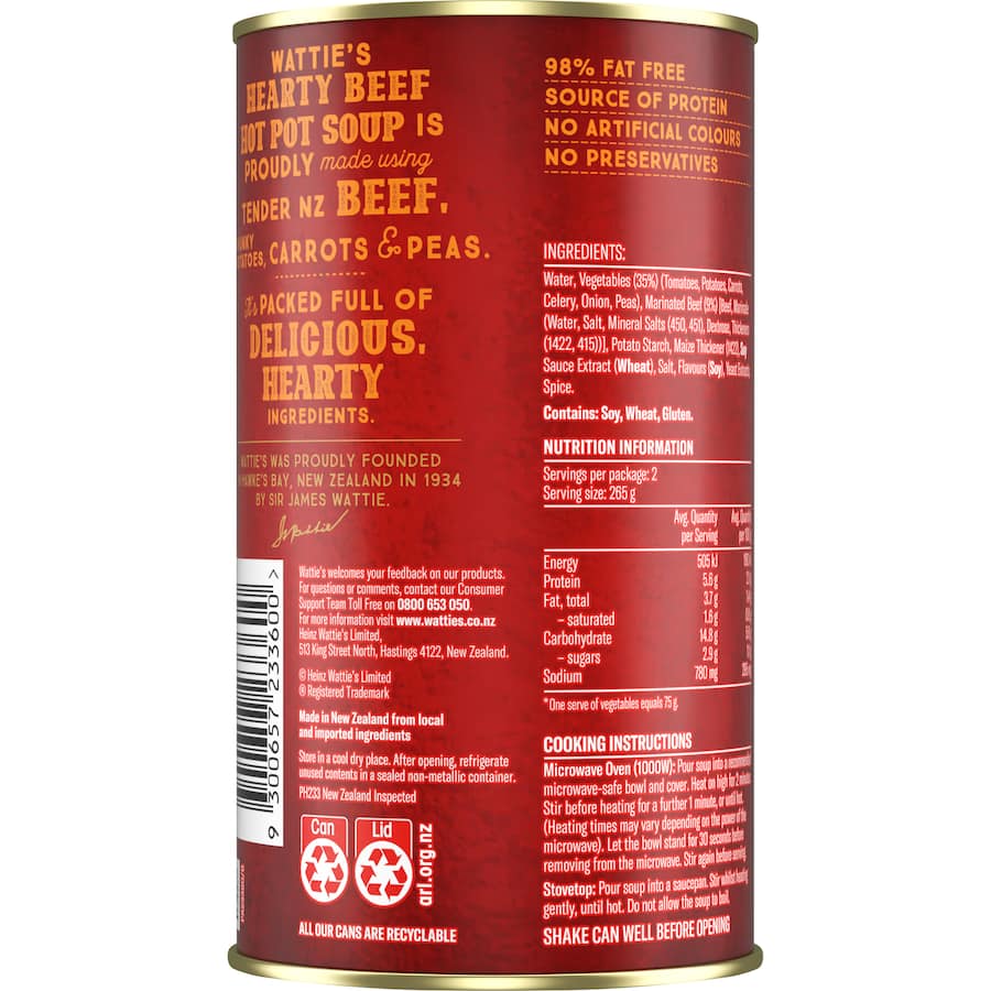 Wattie's Hearty Soup Beef Hotpot Canned 535g
