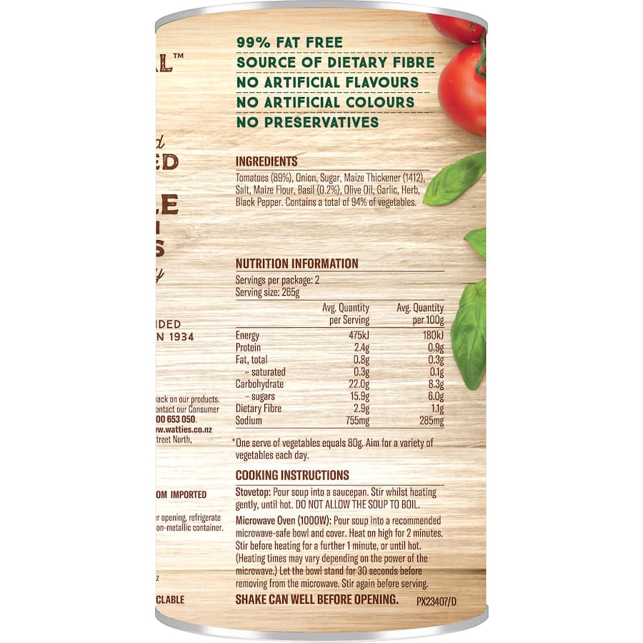 Wattie's Very Special Soup Tomato & Basil Canned 535g