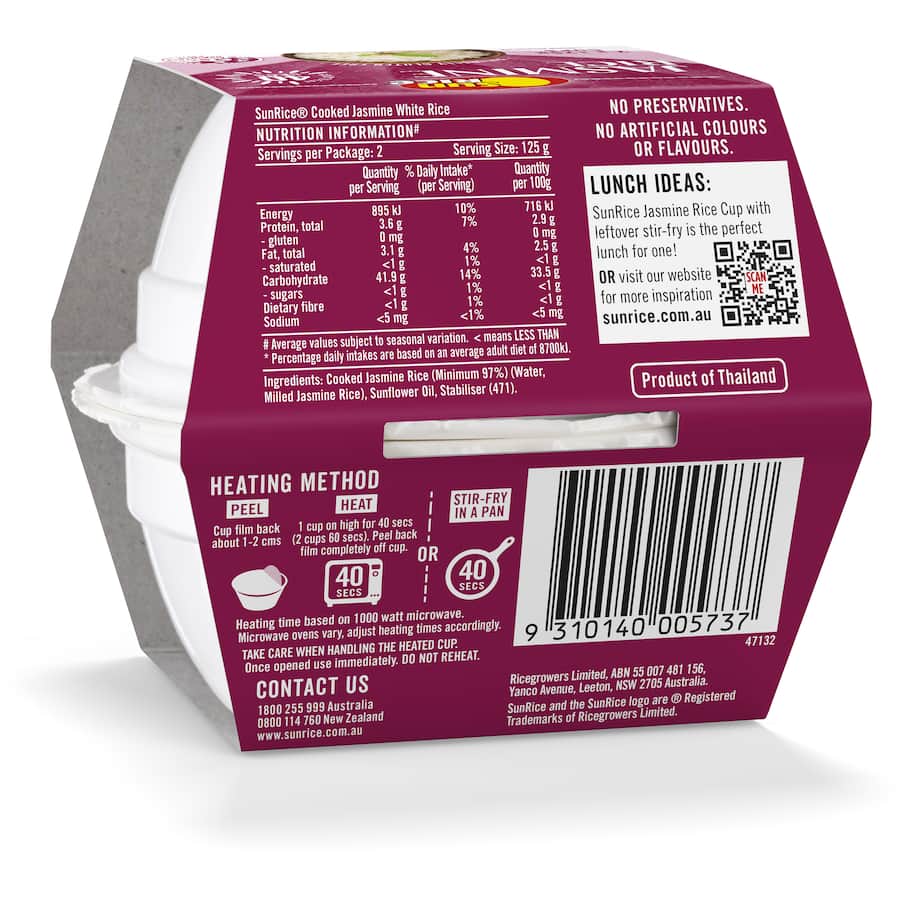 Sunrice Microwave Jasmine Rice Cup 2 pack 125g