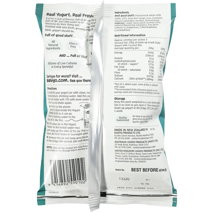 Easiyo Yoghurt Base Greek N Coconut Bits Sachet 240g