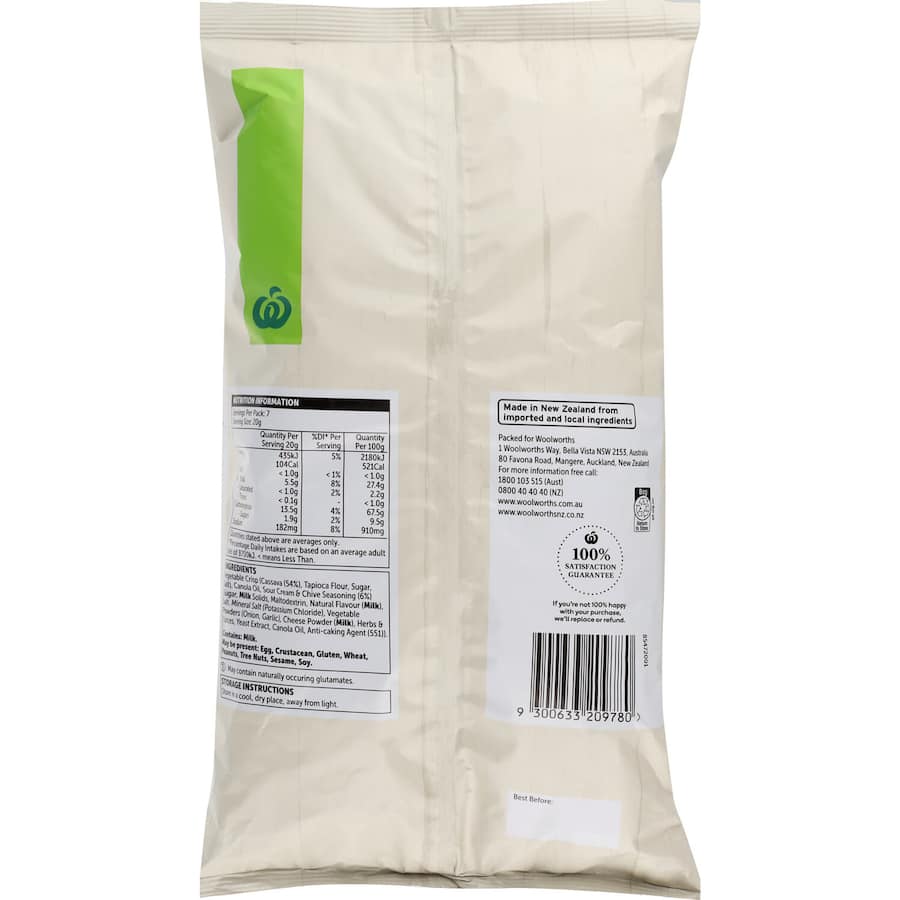 Woolworths Cassava Vegetable Crisps Sour Cream & Chives 150g