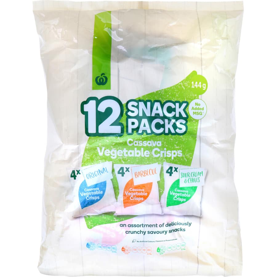 Woolworths Cassava Vegetable Crisps Mixed 144g Multipack 12pack