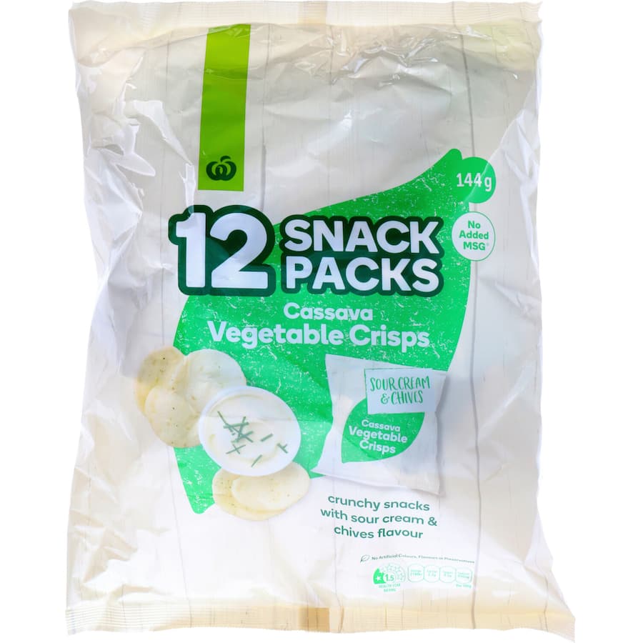 Woolworths Cassava Vegetable Crisps Sour Cream & Chives 144g Multipack 12pack