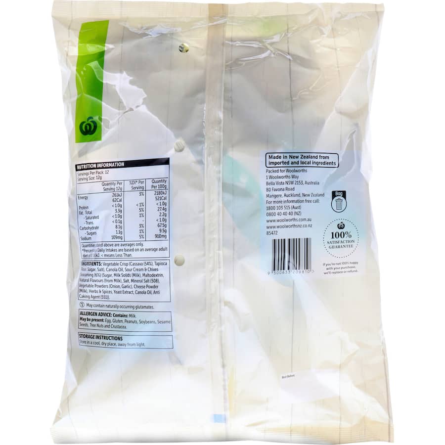Woolworths Cassava Vegetable Crisps Sour Cream & Chives 144g Multipack 12pack
