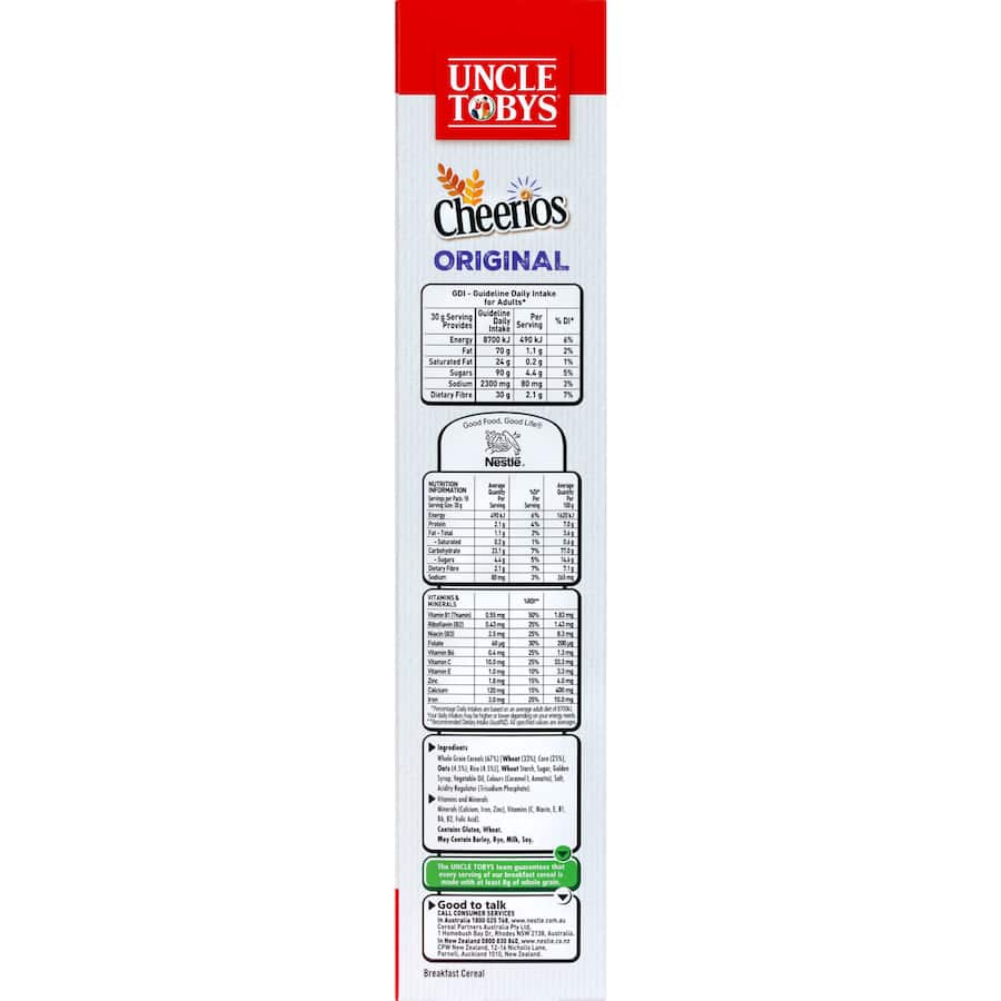 Uncle Tobys Cheerios Cereal Wholegrain Box 560g