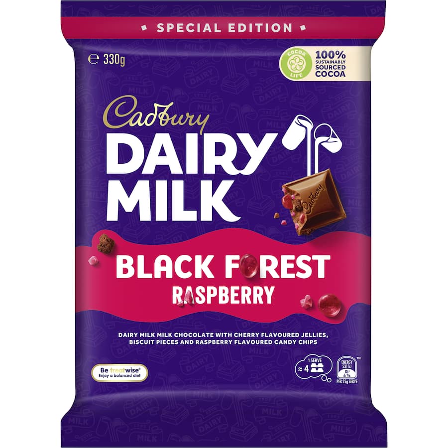 Cadbury Dairy Milk Chocolate Block Black Forest Raspberry Large block 330g
