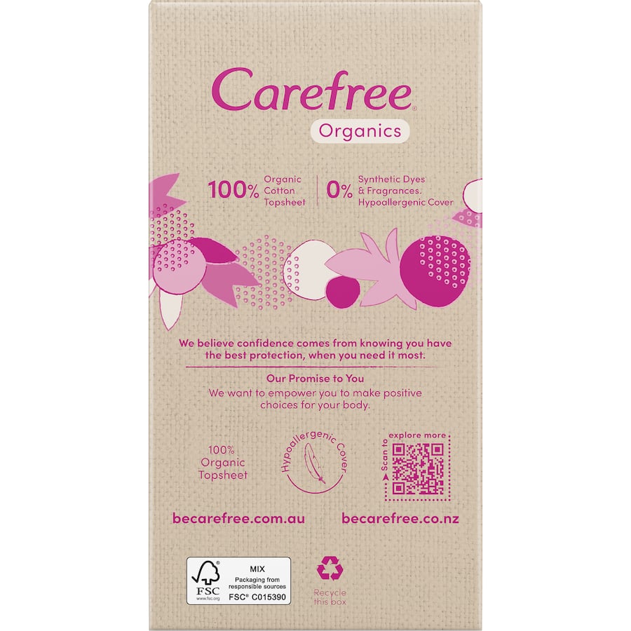 Carefree Organics Panty Liners Original 30pack