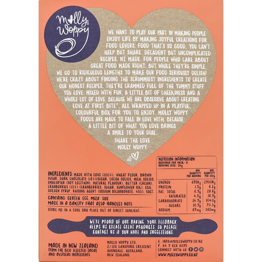 Molly Woppy Biscuits Cranberry Dark Choccy Chunk 185g