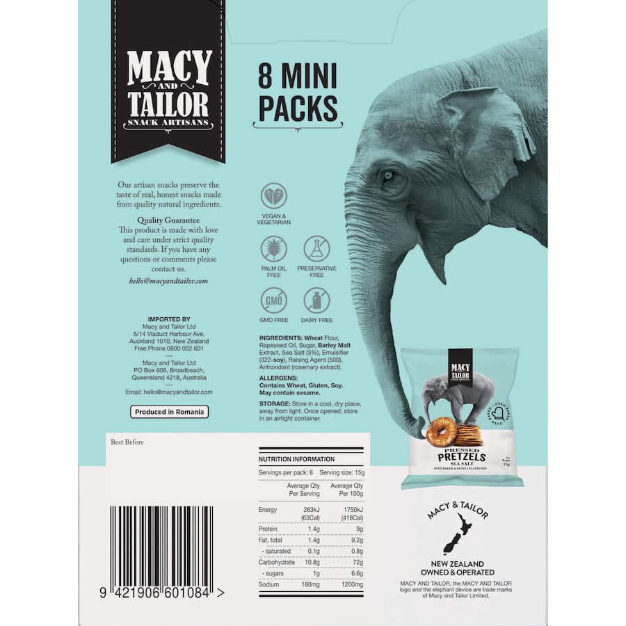 Macy & Tailor Pressed Pretzels Sea Salt Multipack 15g each 8pack