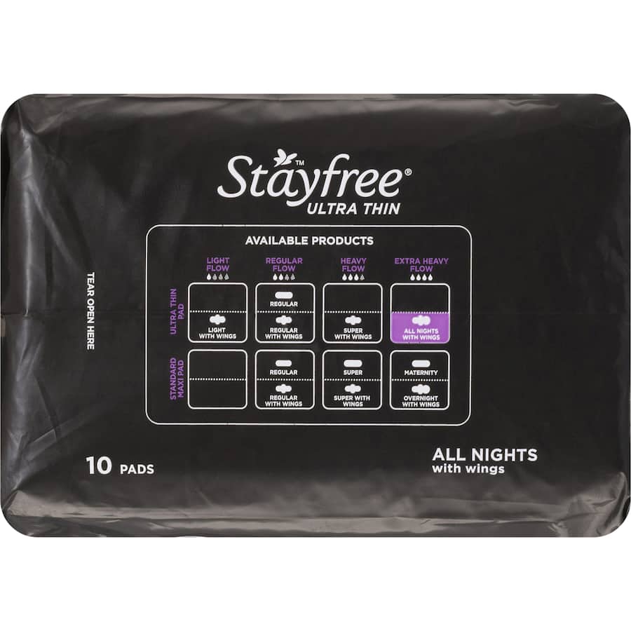 Stayfree Ultra Thin Pads All Nights Wings 10pack