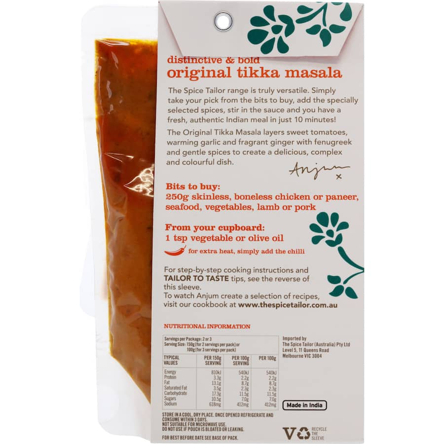 The Spice Tailor Recipe Base Original Tikka Masala Mild Packet 300g
