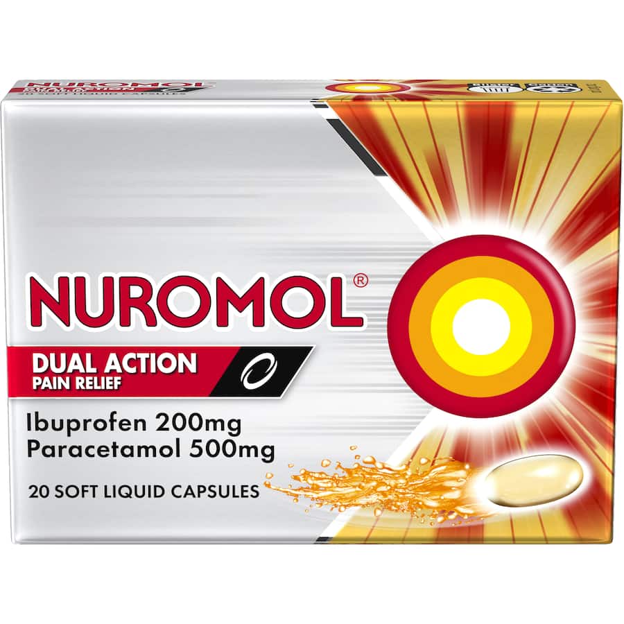 Nuromol Dual Action Ibuprofen & Paracetamol Pain Relief Liquid Capsules 20ea