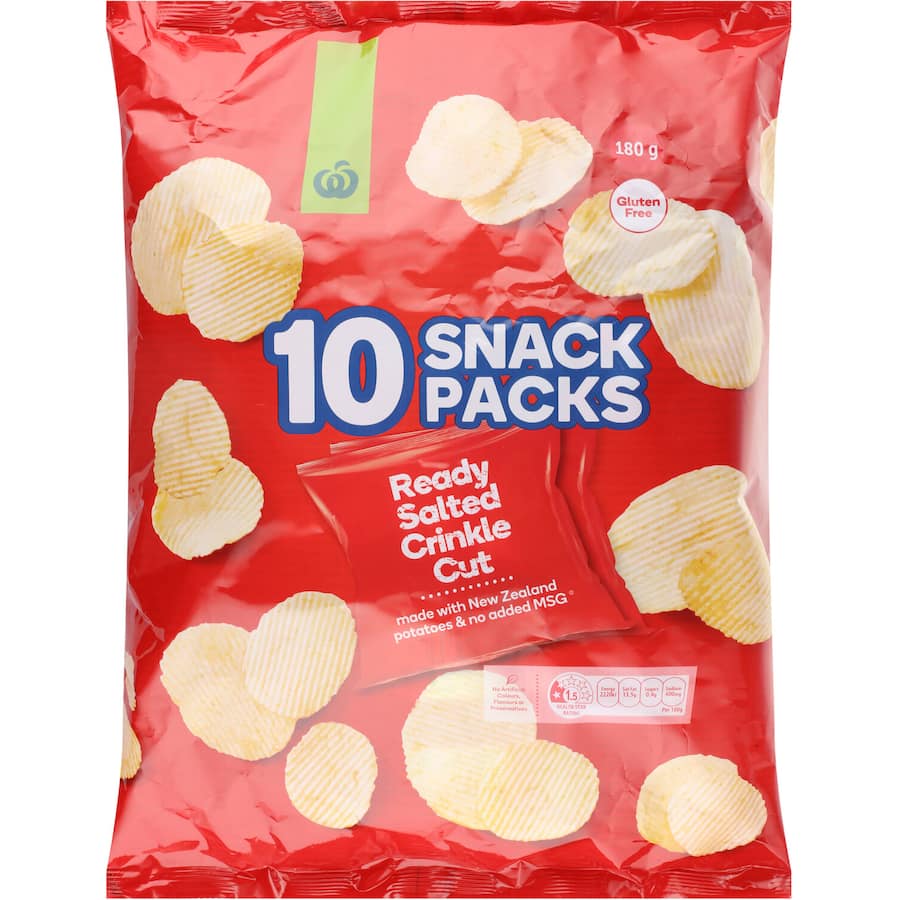 Woolworths Chips Ready Salted Crinkle Cut 180g Multipack 10pack