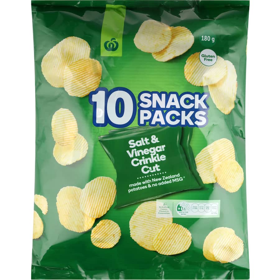Woolworths Potato Chips Salt Vinegar Crinkle Cut 180g Multipack 10pack