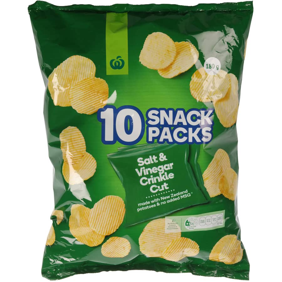 Woolworths Potato Chips Salt Vinegar Crinkle Cut 180g Multipack 10pack